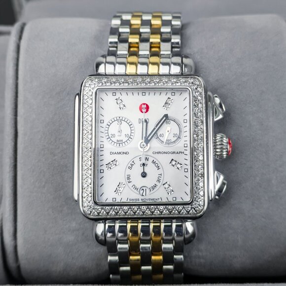 Michele Deco Diamond Dial Mother-of-Pearl White Chronograph SAME DAY SHIP! - Picture 1 of 8